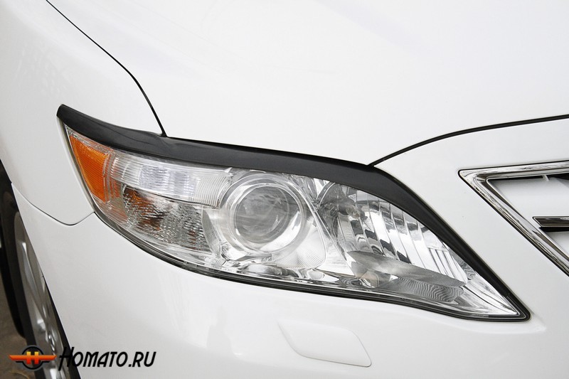 Накладки на передние фары (Реснички) Toyota Camry (V40) 2009-2011 вариант 2 | глянец (под покраску)
