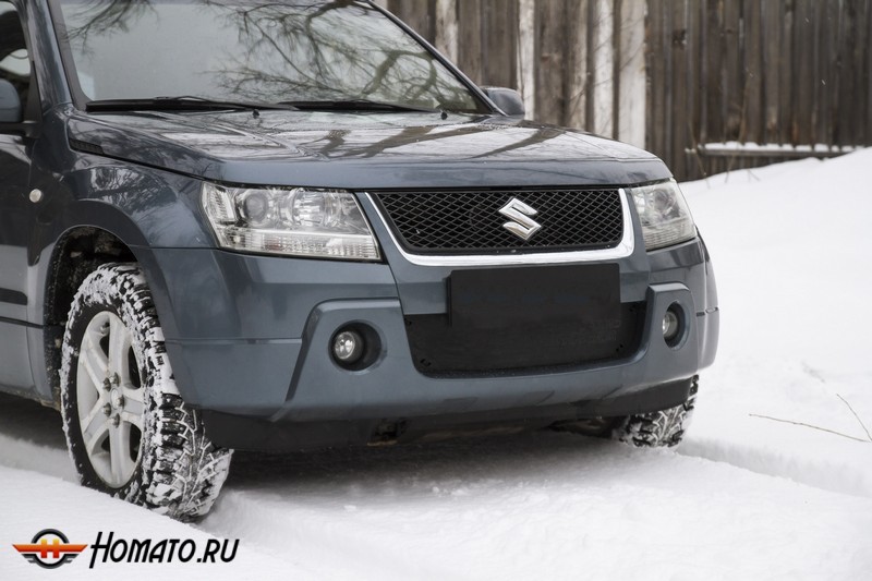 Зимняя заглушка решетки переднего бампера Suzuki Grand Vitara (2005-2008) дорестайл | шагрень