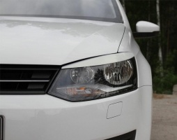 Накладки на передние фары (реснички) для Volkswagen Polo V 2009+ | глянец (под покраску)
